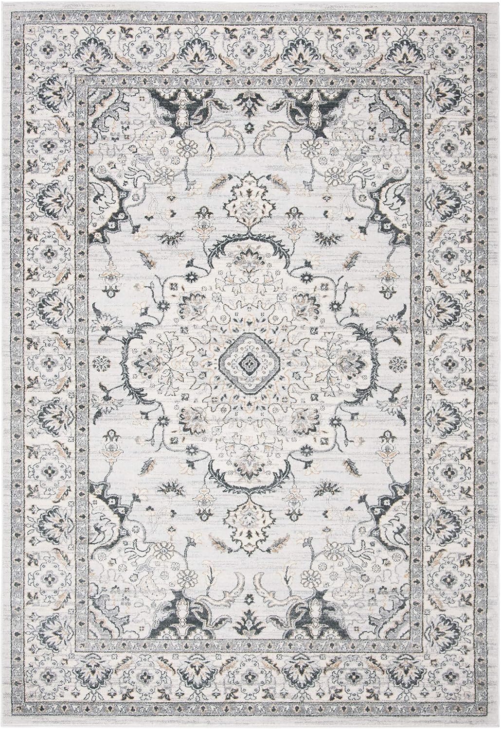 9' x 12' Light Grey/Cream Oriental Non-Shedding Area Rug G7084