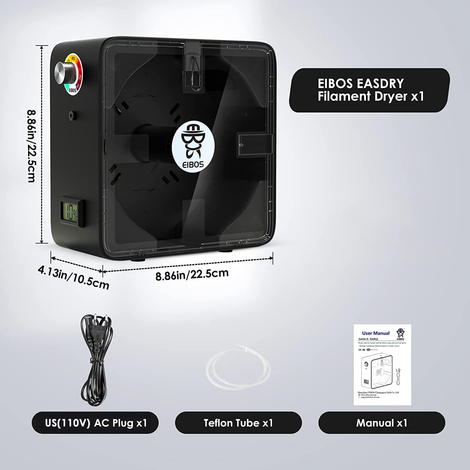 3D Printer Filament Dryer with Fan, Adjustable Temperature, Humidity Control & Spool Holder X9343
