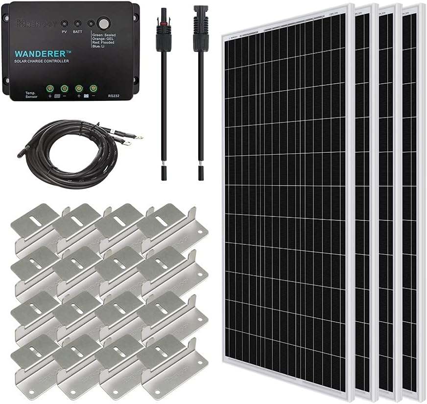 400 Watt 12 Volt Monocrystalline Solar Panel Bundle Kit with 4 pcs 100W Panel and 30A PWM Charge Controller C556356