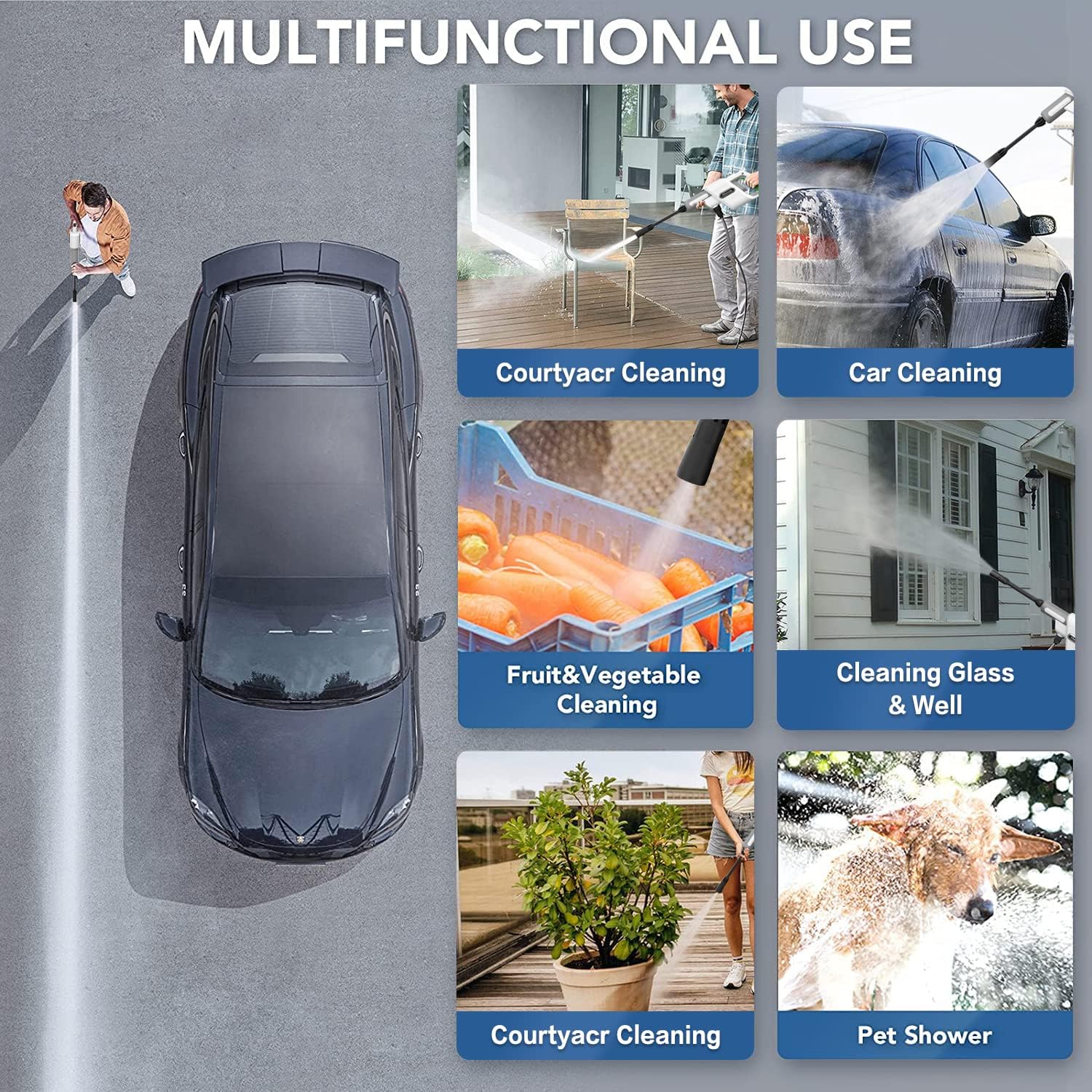 Cordless 24V 600PSI Pressure Washer with 4 Nozzles P35681