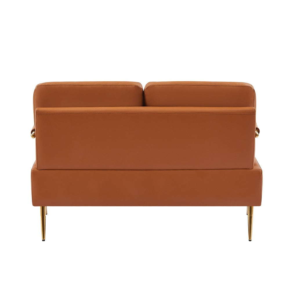 Brown Fabric 2-seater Loveseat Couch with Removable Back Cushion and Metal Leg P21067