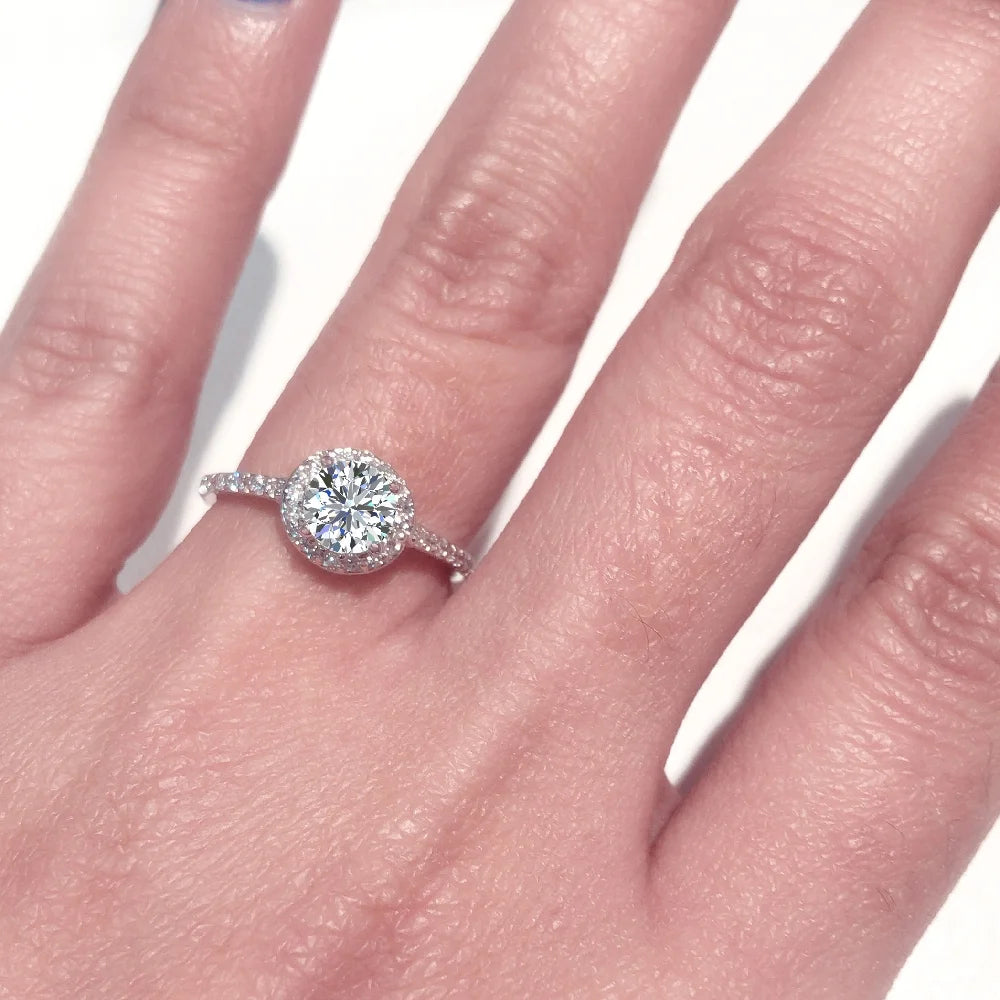 1.48 CT GIA Certified Round Brilliant Diamond Halo Engagement Ring 14K Gold S862