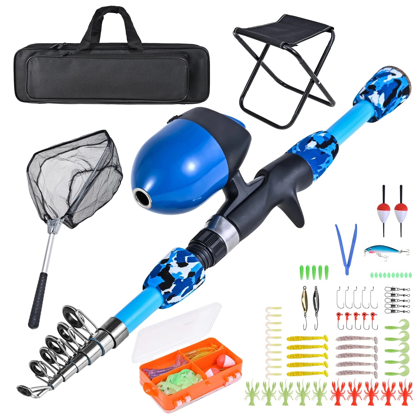 Fishing Kit with Rod, Reel, Stool, Landing Net, and Tackle Box C966409