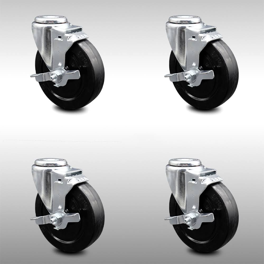 5 inch Soft Rubber Wheel Swivel Bolt Hole Caster Set with Brake Q2635