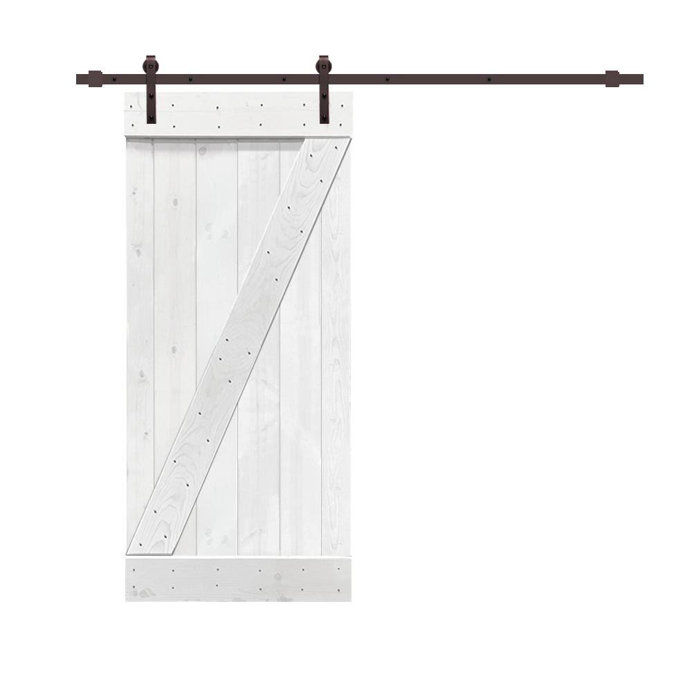 White Stained Wood Interior Sliding Barn Door with Hardware Kit N791901