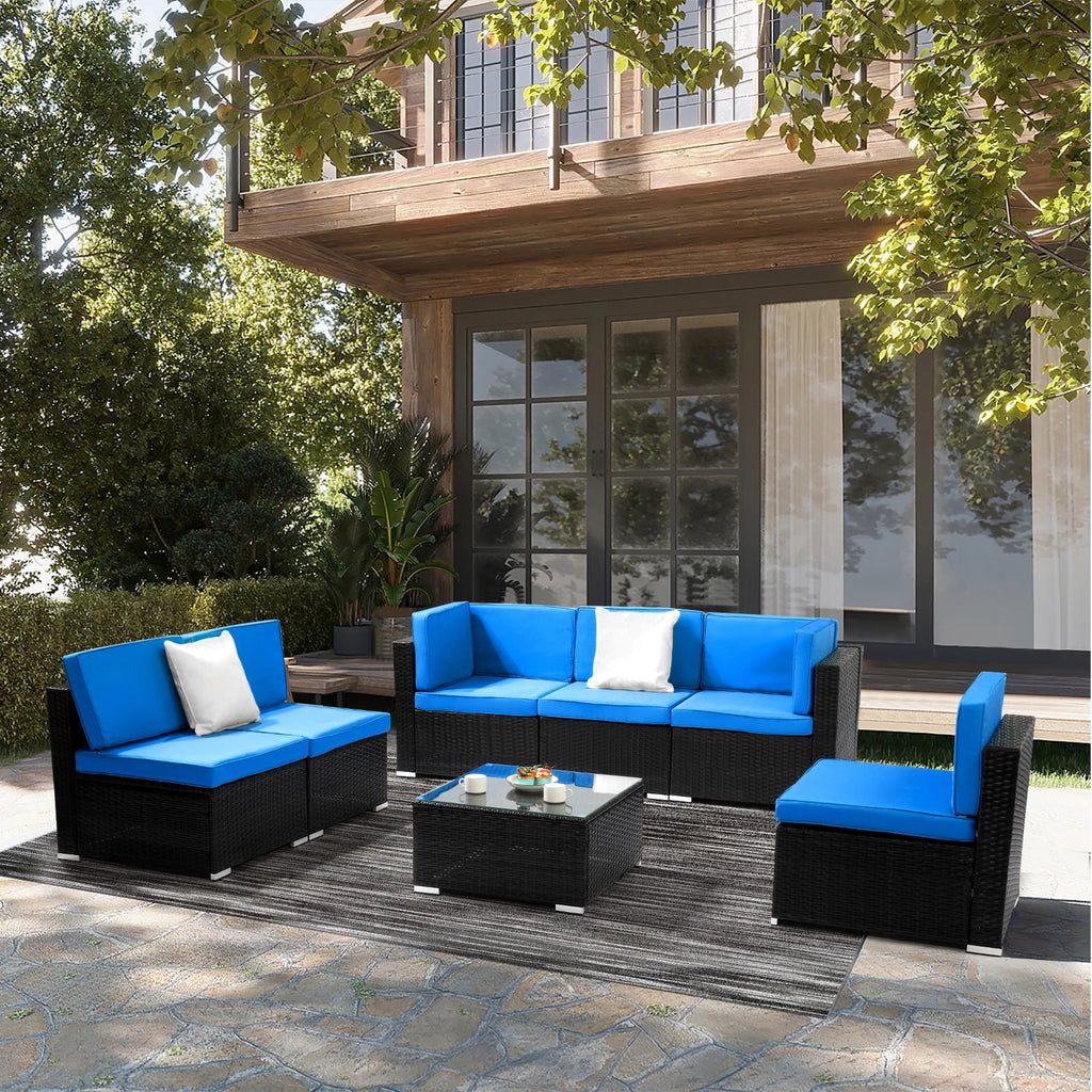 Black Embossed Woven Rattan Sofa Set with 2 Middle Sofas, 4 Single Sofas, 1 Coffee Table X661