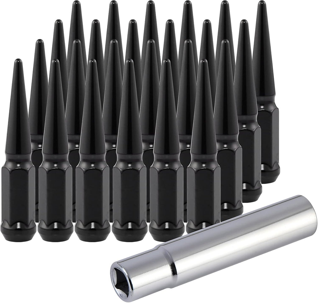 M14x1.5 Spike Lug Nuts with Cone Seat, Black, Set of 24 D652