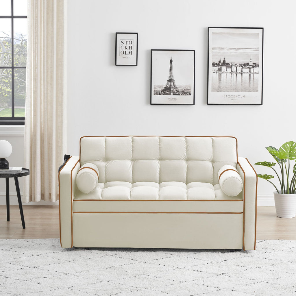 White 3 in 1 Sofa Bed Loveseat Sleeper with Two Pillows V6126