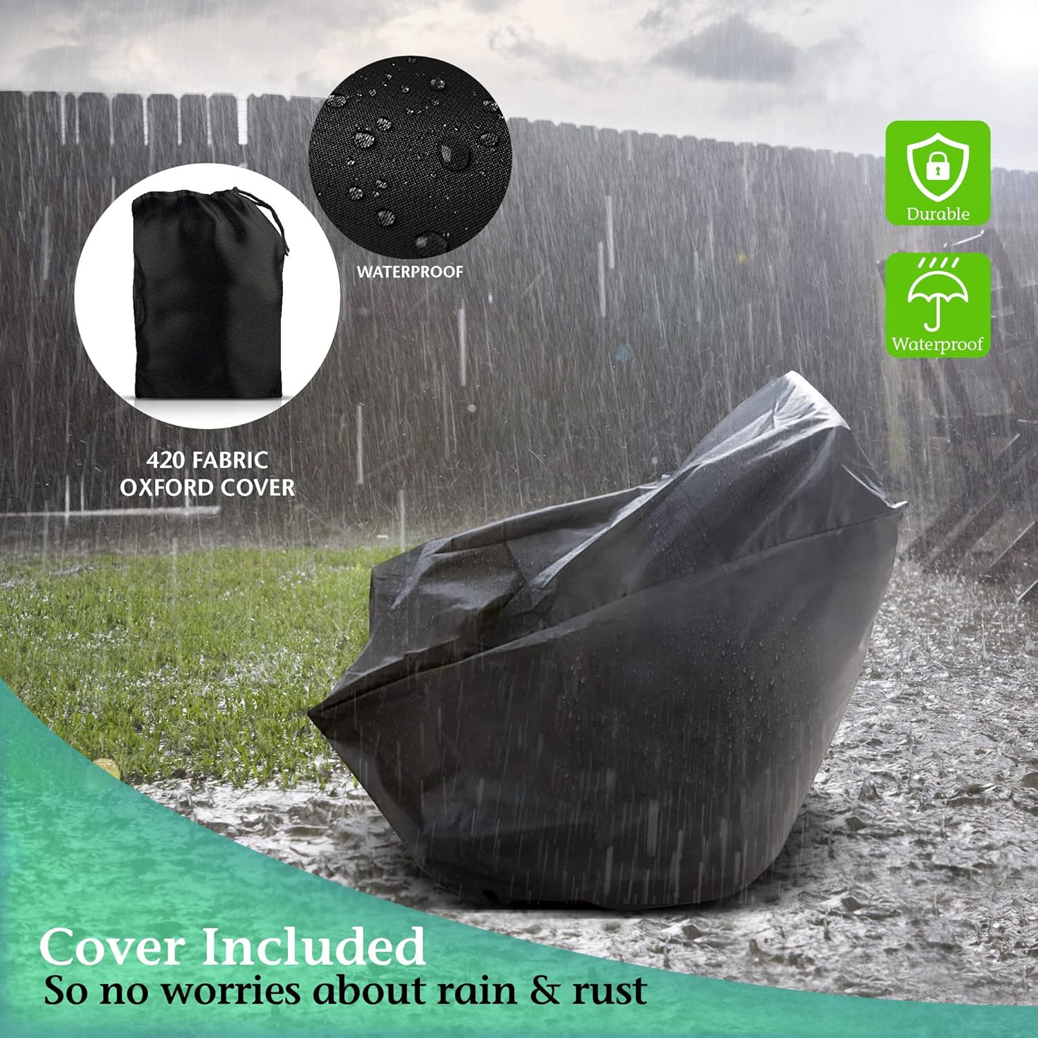 Garden Cart with Seat Rolling Gardening Cart with Large Wheels Basket Waterproof Cover E6540