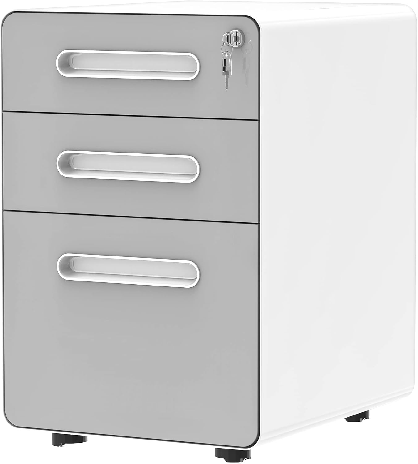 White Metal 3-Drawer Rolling File Cabinet with Lock Z6493