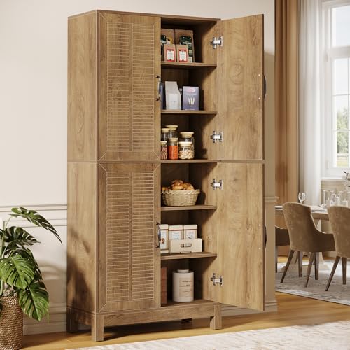70" Tall Kitchen Pantry Cabinet with Adjustable Shelves, 6-Tier Storage Cabinet with Doors and Shelves, Rustic Brown Q2894