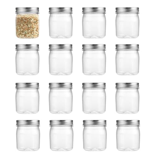 32 Pack Black Clear Plastic Mason Jars with Screw On Lid D1092