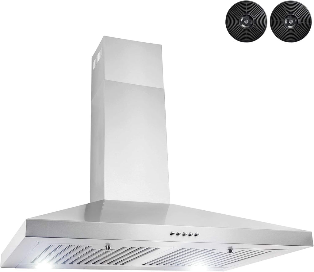 30" Wall Mount Range Hood in Stainless Steel with LEDs, Push Control and Carbon Filters M238