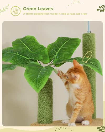 Brown Mushroom Cat Tree Adjustable Height with Cat Condo Hammock Scratching Post W53085