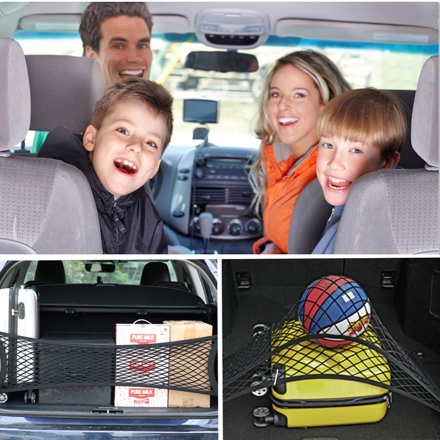 Double-Layer High Elastic Car Rear Cargo Net I888266