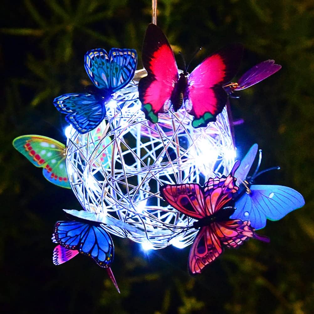 Solar Lighted Hanging Mesh Orb with LED Butterfly Light R861