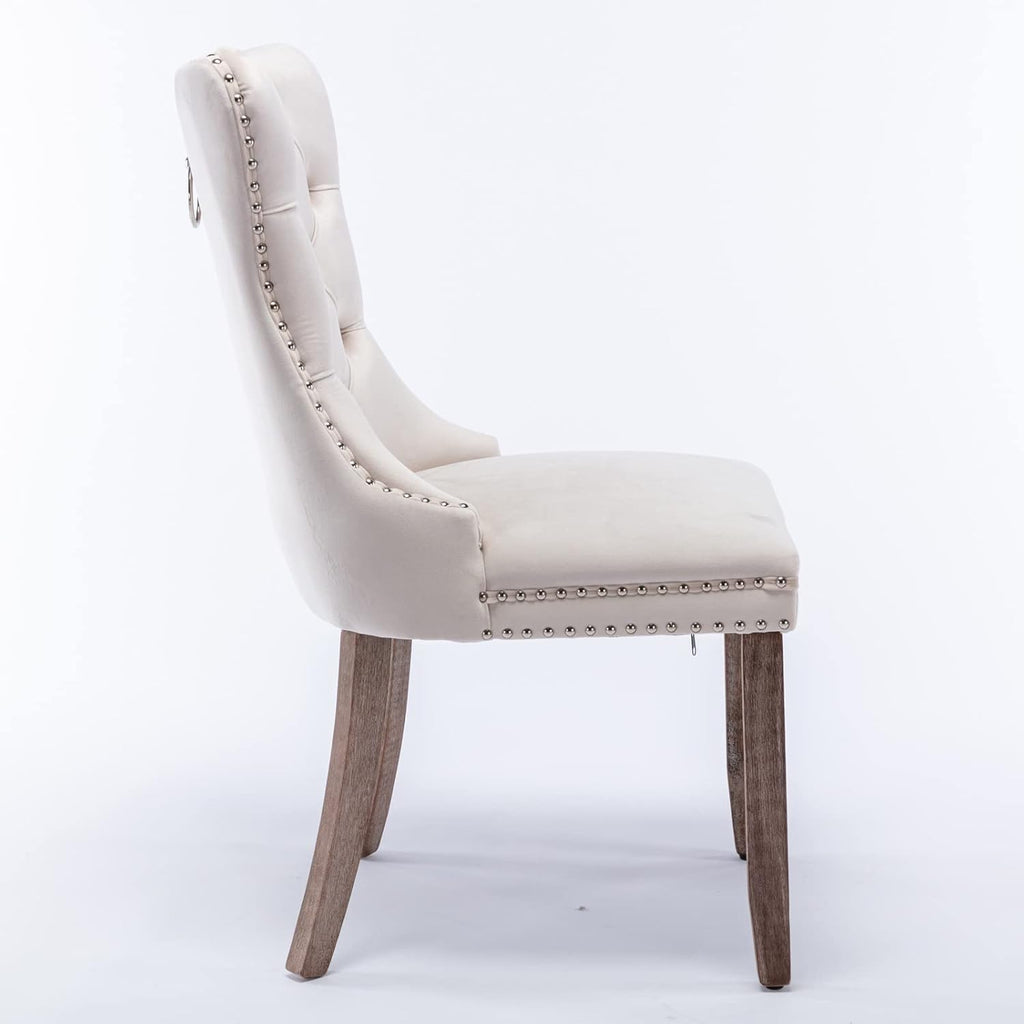 Beige Velvet Upholstered Dining Chair 2-Pcs Set A3781