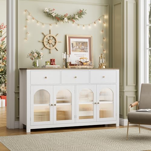 Black 55.1" Wood Buffet Cabinet with 3 Drawers and 4 Doors H700
