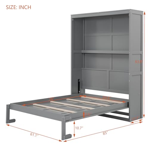 White Full Size Murphy Bed with 2 Tier Shelves M490340