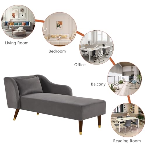 Beige Velvet Chaise Lounge Sofa Y7132