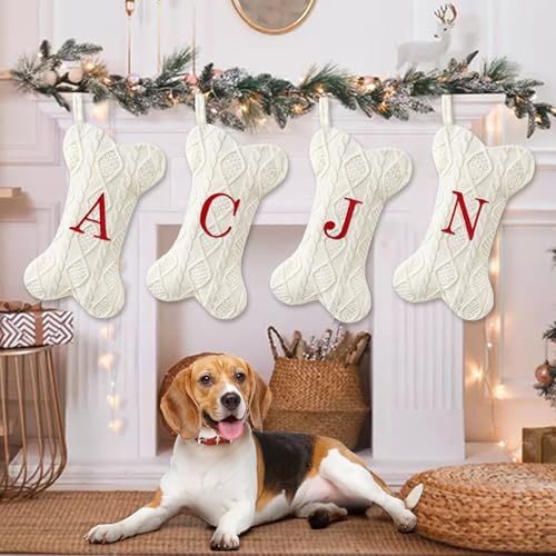 White Large Knit Dog Christmas Stocking with Initials P633041
