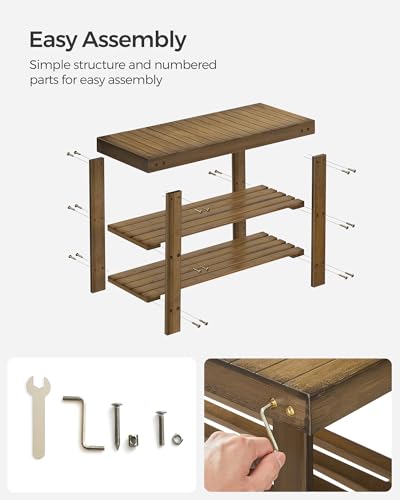 3-Tier Bamboo Shoe Storage Bench, Ink Black E17703
