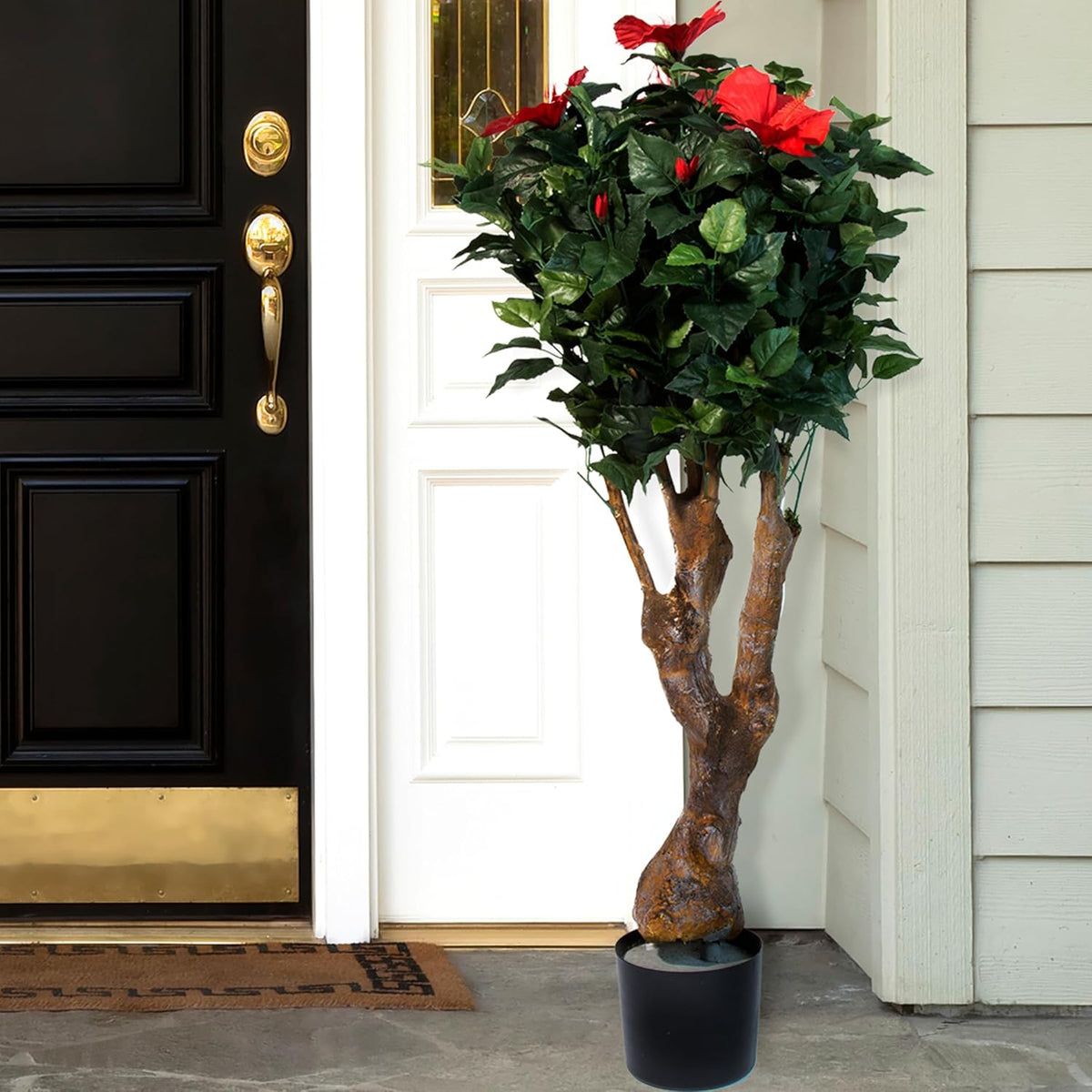 48-Inch UV-Resistant Artificial Hibiscus Plant with Pink Flowers I365273