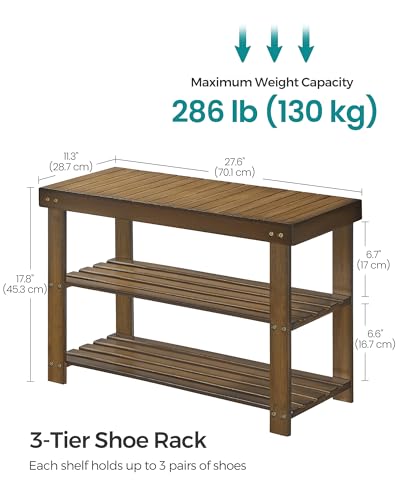3-Tier Bamboo Shoe Storage Bench, Ink Black E17703