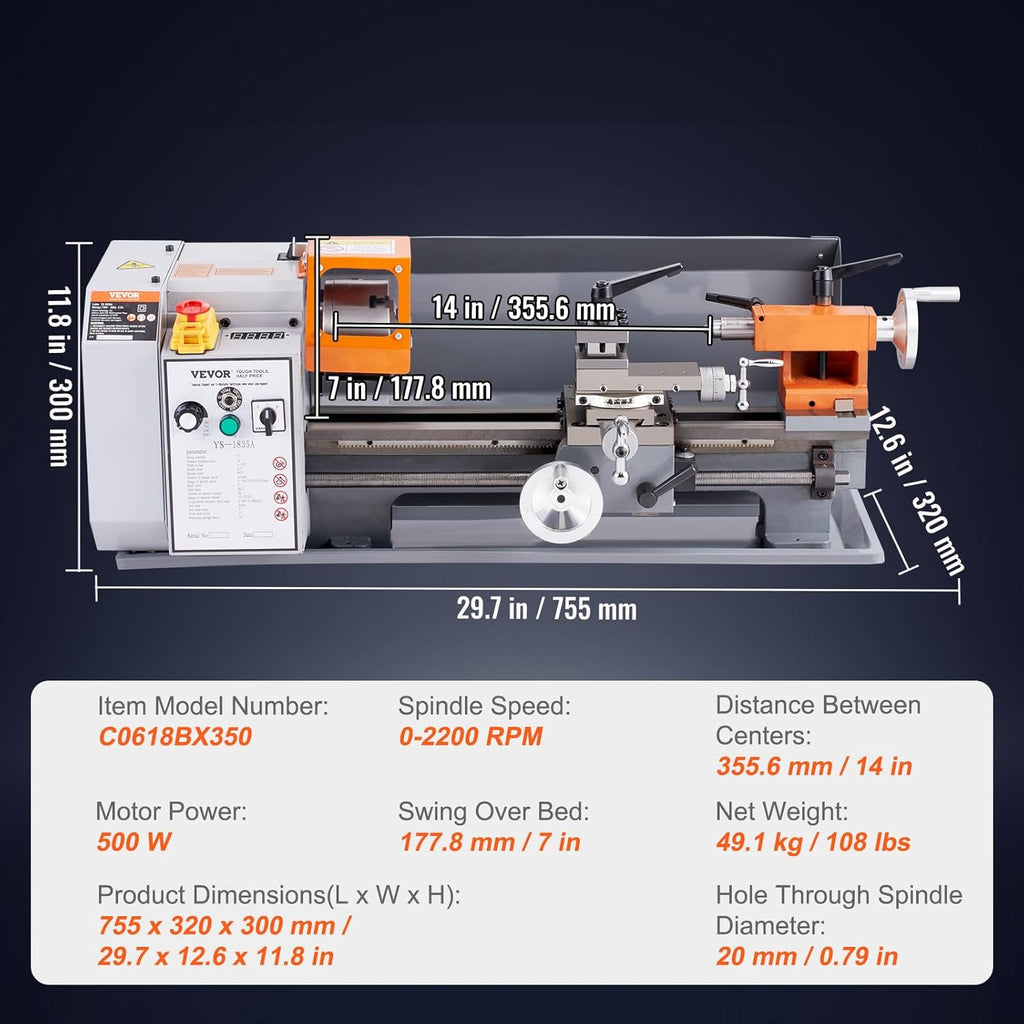 7'' x 13.78'' Metal Lathe with Tool Box G848539