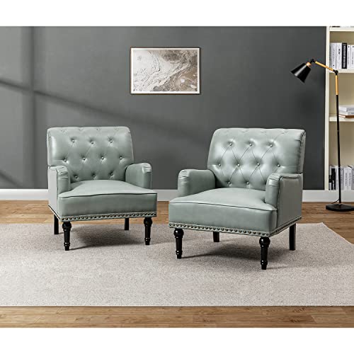 Faux Leather Accent Chair with Button-Tufted Back and Wood Legs V65385