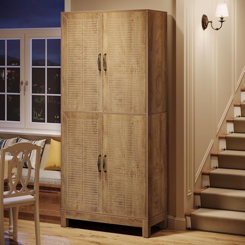70" Tall Kitchen Pantry Cabinet with Adjustable Shelves, 6-Tier Storage Cabinet with Doors and Shelves, Rustic Brown Q2894