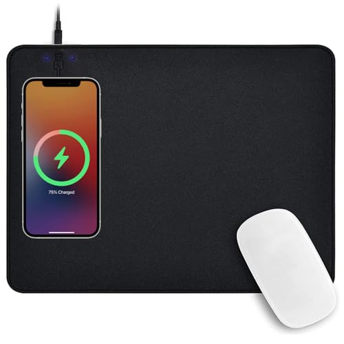Black Leather Waterproof Large Desk Mat with Wireless Charger C92943