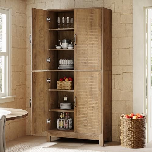 70" Tall Kitchen Pantry Cabinet with Adjustable Shelves, 6-Tier Storage Cabinet with Doors and Shelves, Rustic Brown Q2894