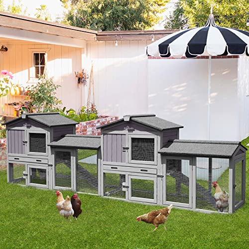 Rabbit Hutch Chicken Coop Bunny Cage Duck House with Run Waterproof Roof Plastic Tray E40505