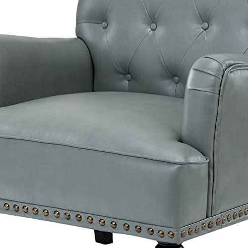 Faux Leather Accent Chair with Button-Tufted Back and Wood Legs V65385