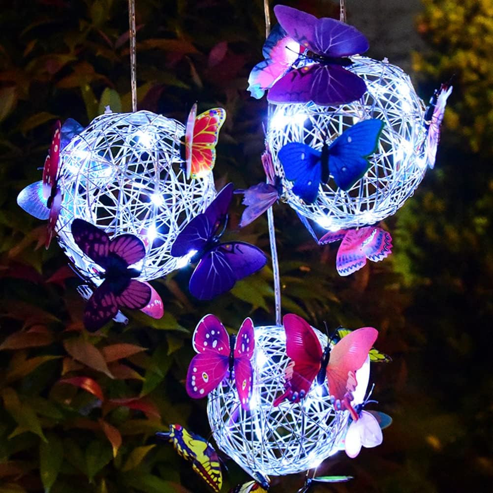Solar Lighted Hanging Mesh Orb with LED Butterfly Light R861