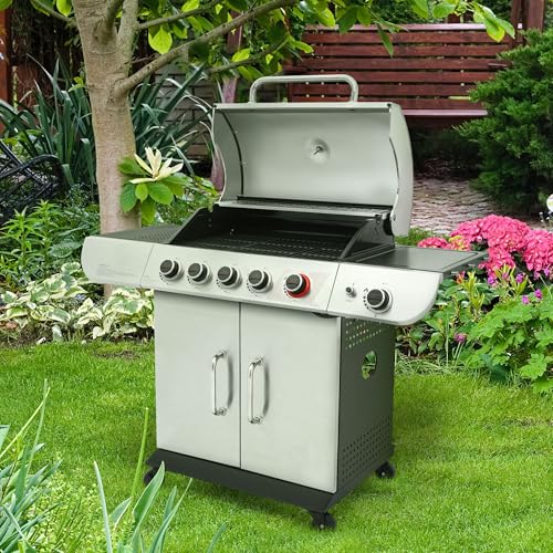 5 Burner Propane Gas Grill with Side Burner & Sear Burner, Stainless Steel K244