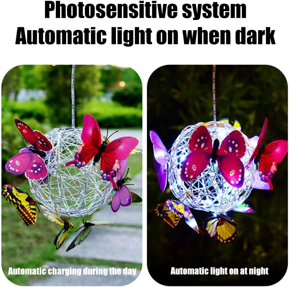 Solar Lighted Hanging Mesh Orb with LED Butterfly Light R861