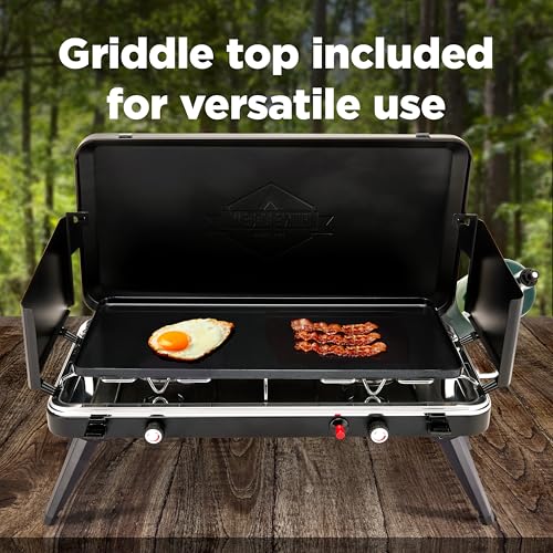2-in-1 Gas Camping Stove and Griddle with Foldable Legs F179986