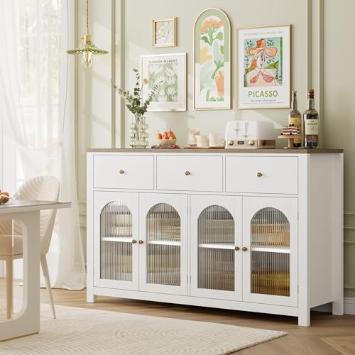 Black 55.1" Wood Buffet Cabinet with 3 Drawers and 4 Doors H700