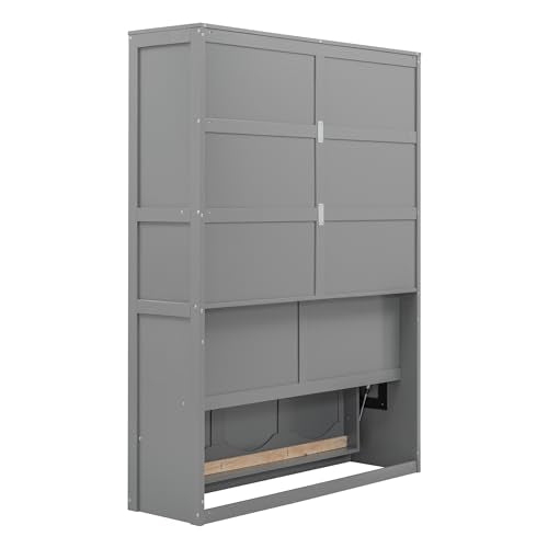 White Full Size Murphy Bed with 2 Tier Shelves M490340