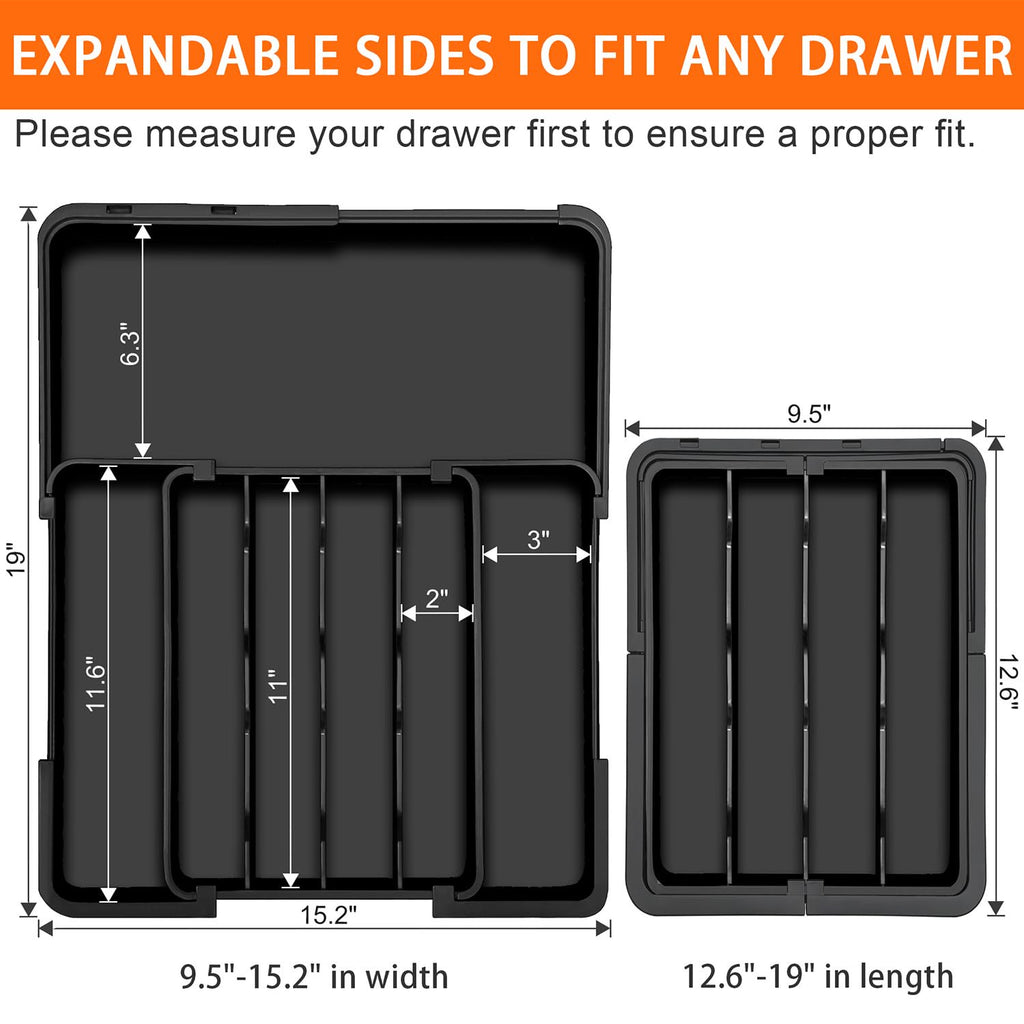 7-Section Expandable Drawer Divider, Black E658090
