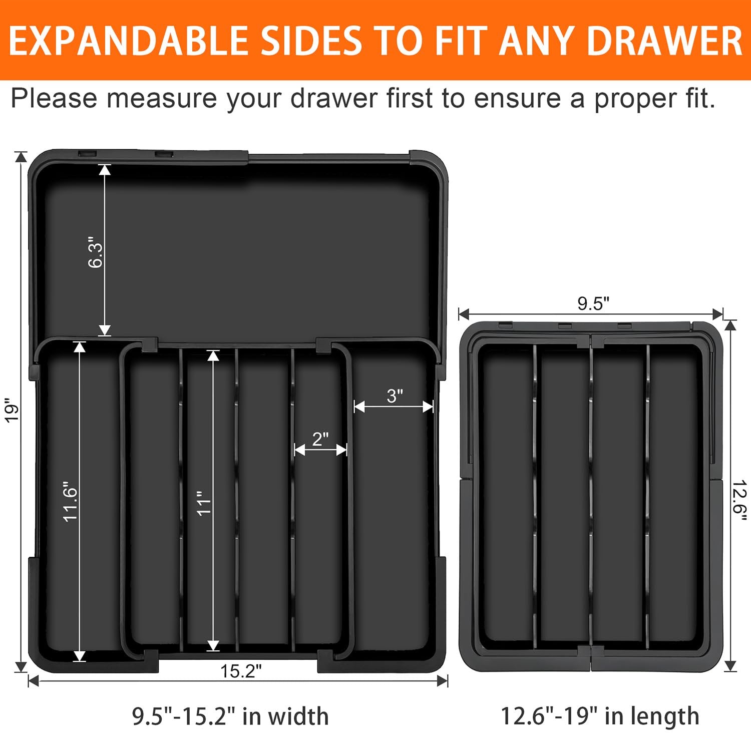 7-Section Expandable Drawer Divider, Black E658090