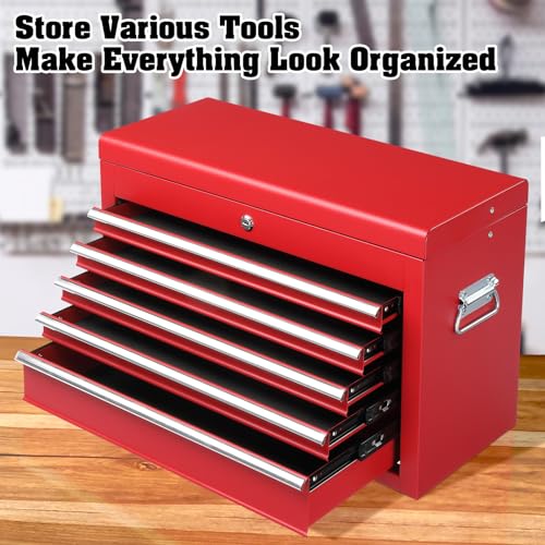 24" Portable Tool Box with 5 Drawers & Top Storage Tray, Lockable Metal Tool Chest D565201