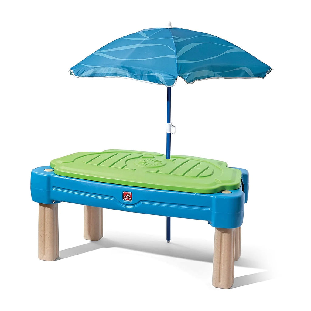 Blue Plastic Sandbox and Water Table with Cover and Umbrella R18679