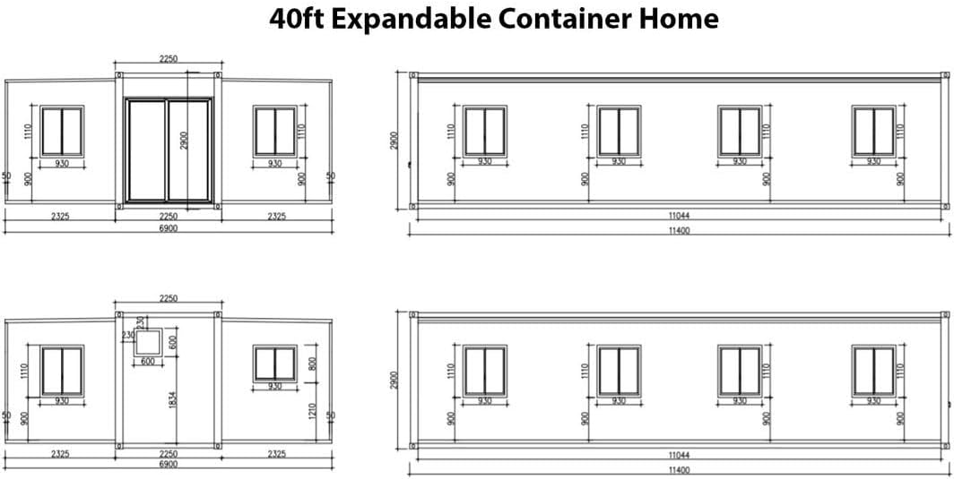 40FT Portable Prefab House with 3 Bedroom 1 Bathroom and Kitchen L465