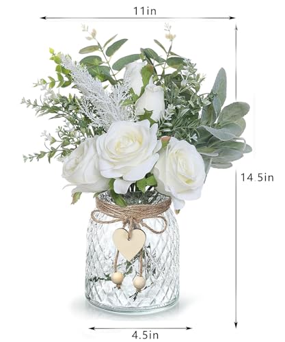 Artificial Flowers with Vase, Silk Hydrangea Flower Bouquet, Faux Flower Arrangement (White) K395567