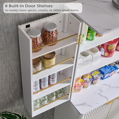 72" Tall Fluted Pantry Storage Cabinet with Adjustable Shelves & Door Racks, Natural Oak V534
