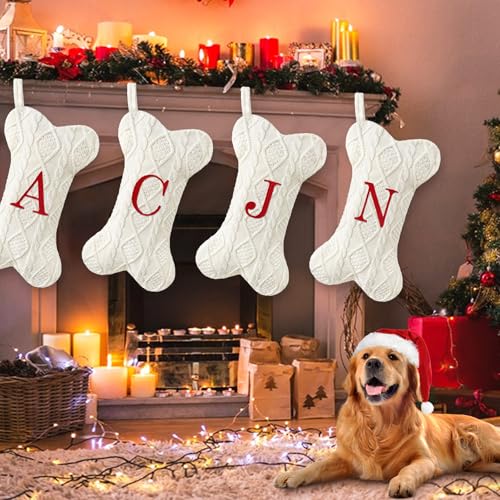 White Large Knit Dog Christmas Stocking with Initials P633041