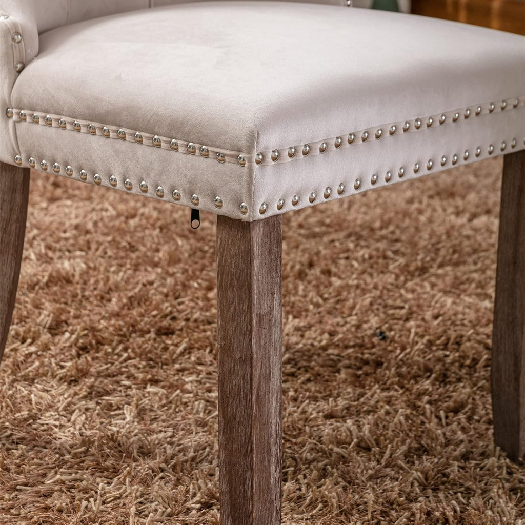 Beige Velvet Upholstered Dining Chair 2-Pcs Set A3781